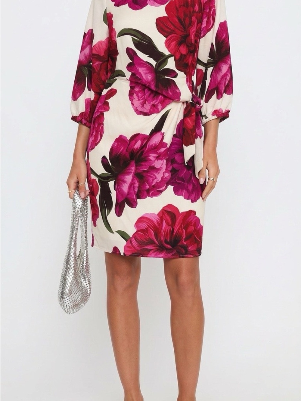 Vince Camuto Cream Dress with Fuchsia Floral Print